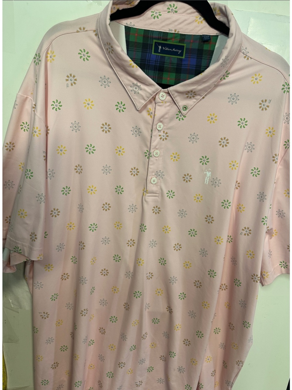 William Murray Golf Pink Polo with Green and Yellow Floral Dots men’s size xxxl